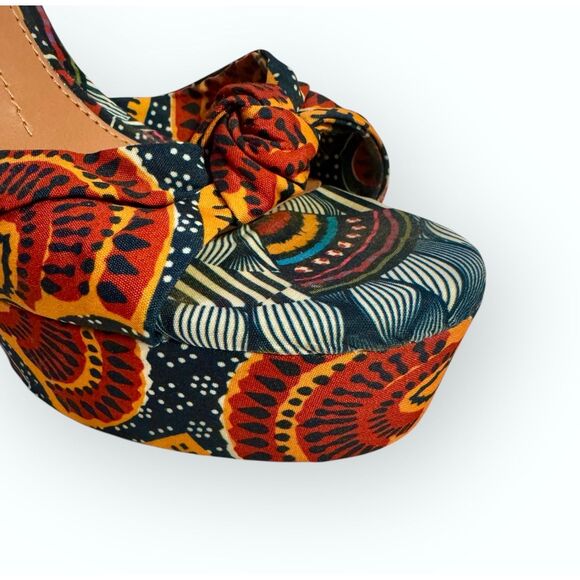 GIANNI BINI sz9 Platform Shoes Blue Red Canvas Retro Block Heel Ankle Strap Sexy - Picture 9 of 16